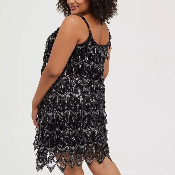 Torrid 1 (1X 14/16) Black/Silver Mini Sequin Fringe Cocktail Party Tank Dress - Picture 4 of 4